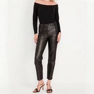 {Old Navy} "High Rise OG Straight" Coated Black Dark Shine Metallic Denim Jeans